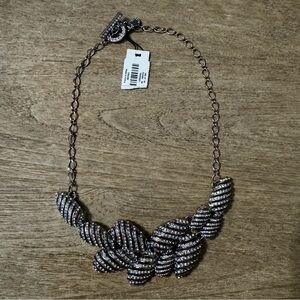 Talbots Crystal Pave Statement Necklace Silver Tone Rhinestone NIB Gifting